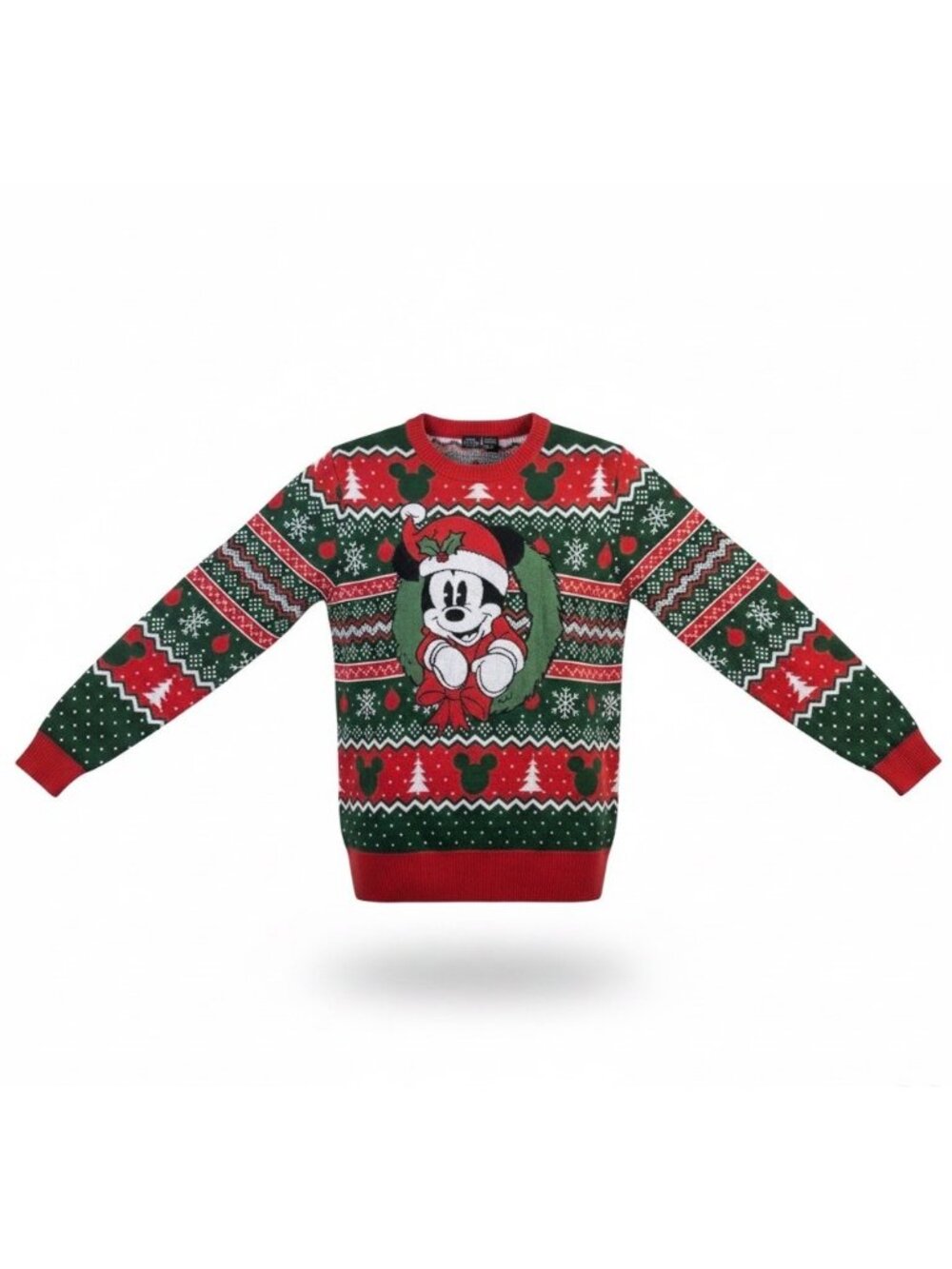 Disney Unisex Green Red Mickey Mouse Holiday Sweater Christmas Size Large